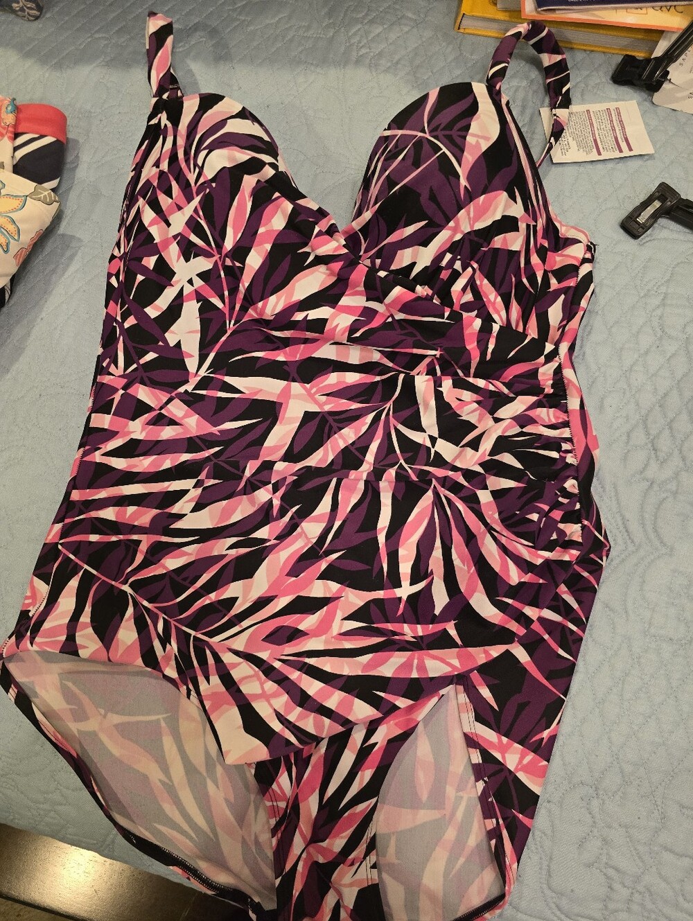Pink and Purple Tropical Print One-Piece Swimsuit